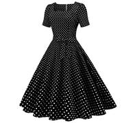 Générique Robe De Cocktail Femme Robe Annee 20 30 40 50 60 70 Pin Up Rockabilly Vintage Soirée Communion Femme Mi-Longue Rétro Robe À Pois Manche Courte Au Genou A-Line pour Anniversaire Regular