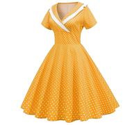Générique Robe De Cocktail Femme Robe Annee 20 30 40 50 60 70 Pin Up Rockabilly Vintage Soirée Communion Femme Mi-Longue Rétro Robe À Pois Manche Courte Au Genou A-Line pour Anniversaire Regular