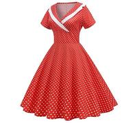 Générique Robe De Cocktail Femme Robe Annee 20 30 40 50 60 70 Pin Up Rockabilly Vintage Soirée Communion Femme Mi-Longue Rétro Robe À Pois Manche Courte Au Genou A-Line pour Anniversaire Regular