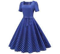Générique Robe De Cocktail Femme Robe Annee 20 30 40 50 60 70 Pin Up Rockabilly Vintage Soirée Communion Femme Mi-Longue Rétro Robe À Pois Manche Courte Au Genou A-Line pour Anniversaire Regular