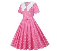 Générique Robe De Cocktail Femme Robe Annee 20 30 40 50 60 70 Pin Up Rockabilly Vintage Soirée Communion Femme Mi-Longue Rétro Robe À Pois Manche Courte Au Genou A-Line pour Anniversaire Regular