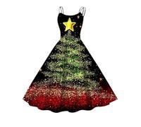 Générique Robe de Cocktail pour Femme Robe de soirée sans Manches imprimé Noël Vintage pour Femme des années 1950 (Green, M)