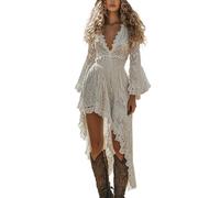 Générique Robe de Cowboy Western Vintage pour Femme vasée avec Bordure en Dentelle Florale et Paules dénudées Costume d'halloween inspiré des années 70 fête Campagne