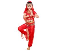 Générique Robe de Danse Ethnique pour Filles, Costume de Spectacle Indien avec Motifs brodés, Confortable pour scène et fête Folklorique, Taille 5-12 Ans (Red, 3-4 Years)