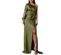 Générique Robe de Demoiselle d’Honneur à Une épaule pour Les Robes de Bal en Satin de Mariage Longue traîne Haute Fourche Robes de soirée Formelles