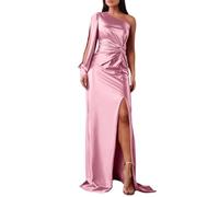 Générique Robe de Demoiselle d’Honneur à Une épaule pour Les Robes de Bal en Satin de Mariage Longue traîne Haute Fourche Robes de soirée Formelles