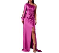 Générique Robe de Demoiselle d’Honneur à Une épaule pour Les Robes de Bal en Satin de Mariage Longue traîne Haute Fourche Robes de soirée Formelles