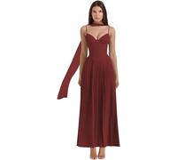 Générique Robe De Demoiselle d'honneur à Bretelles Spaghetti pour Femme Longue Robe De Bal FroncéE éCharpe en Satin Robe De SoiréE Formelle pour InvitéS De Mariage Light Burgundy