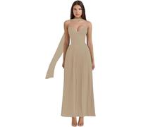 Générique Robe De Demoiselle d'honneur à Bretelles Spaghetti pour Femme Longue Robe De Bal FroncéE éCharpe en Satin Robe De SoiréE Formelle pour InvitéS De Mariage Taupe