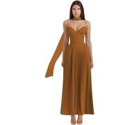 Générique Robe De Demoiselle d'honneur à Bretelles Spaghetti pour Femme Longue Robe De Bal FroncéE éCharpe en Satin Robe De SoiréE Formelle pour InvitéS De Mariage Burnt Orange