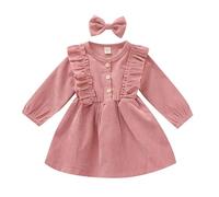 Générique Robe De Fille,Robe-Salopette en Velours CôTelé à Manches Longues Et Bandeau Assorti pour BéBé Fille Tenue à Volants avec Boutons-Pression IdéAle pour Les FêTes (12-18 Months)