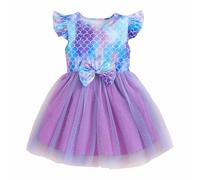 Générique Robe De Fille Sirène Princesse Éclat De Couleur Tulle Tutu Robe D'été à Manches Courtes en Tulle pour Fille Ornée De Paillettes en Forme De Sirène Et d'un Nœud Chic pour Fille