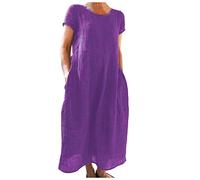 Générique Robe De Mariée Longue Femme Ete Plage Trapeze Chemise Lin Été Champetre Jeans Chic Et Elegant Cérémonie pour Ronde Boheme Mariage Jupe Ensemble Gaze Coton Soiree Grande Taille,1-Violet,4XL