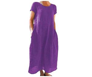 Générique Robe De Mariée Longue Femme Ete Plage Trapeze Chemise Lin Été Champetre Jeans Chic Et Elegant Cérémonie pour Ronde Boheme Mariage Jupe Ensemble Gaze Coton Soiree Grande Taille,1-Violet,4XL