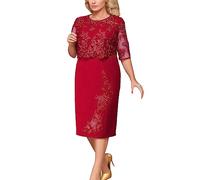 Générique Robe de mariée pour mère élégante en Dentelle Mode Longueur Genou Femme Plus (Red, XXL)