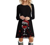 Générique Robe De Mere Noel Femme Elegant Rigolo Col Rond Pullover Impression Manche Longue Midi Longue Mignon Sweat Robes Décontractée Motif Mère Sweatshirts Pulls Rouge Automne Hiver Sweat-Shirt