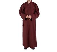 Générique Robe De Moine, Tissu Mélangé Lin Et Coton, Conception De Col à Trois Couches, Adaptée à La Méditation Et Aux Arts Martiaux, Confortable Et Respirante en Toutes Saisons (Red 44)