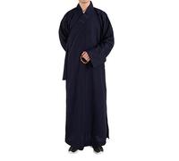 Générique Robe De Moine, Tissu Mélangé Lin Et Coton, Conception De Col à Trois Couches, Adaptée à La Méditation Et Aux Arts Martiaux, Confortable Et Respirante en Toutes Saisons (Blue 37)