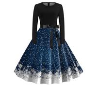 Générique Robe De Noel 2024 - Robes Tunique Swing A-Line Mi-Longue Hiver Sweat à Capuche Long Dos Nu, San Manches Col Rond Col en V Noël Décontractée au Genou Hiver Vintage Années 50