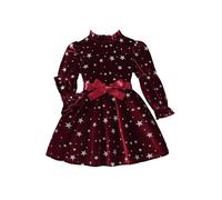 Générique Robe De Noel Enfant - Robe en Velours à imprimé étoiles pour Fille avec Ourlet à Volants et Ceinture à nœud Papillon élégante Robe de soirée à Manches Longues pour Les fêtes (7-8 Years)