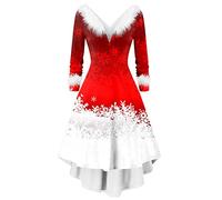 Générique Robe De Noël Femme Chic Et Elegant Soiree Deguisement Noel Grande Taille Tenue Cocktail Costume Pull Hiver Sexy Bal Longue Déguisement Mere Glamour Mi Sweat Empire Velours des Années 20,M