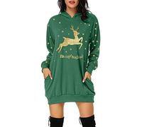 Générique Robe De Noel Femme Grande Taille Hiver Pull Moche Sweat Plaid avec Capuche Casual Hoodie Noël Imprimé Wapiti Décontracté Chic Automne Hiver Chaude Pullover avec Poches