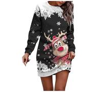 Générique Robe de Noël Femme Impression De Verre À Vin De Noël Robe de Noel Motif Robes Sweat-Shirt Chaud Col Rond Manches Longues Confortable Et Douce Robes Pulls Chic Et Elegant Noel Automne Hiver