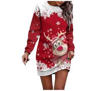 Générique Robe de Noël Femme Impression De Verre À Vin De Noël Robe de Noel Motif Robes Sweat-Shirt Chaud Col Rond Manches Longues Confortable Et Douce Robes Pulls Chic Et Elegant Noel Automne Hiver