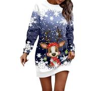 Générique Robe de Noël Femme Impression De Verre À Vin De Noël Robe de Noel Motif Robes Sweat-Shirt Chaud Col Rond Manches Longues Confortable Et Douce Robes Pulls Chic Et Elegant Noel Automne Hiver