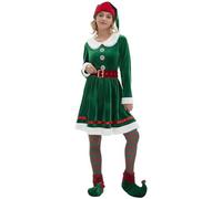Générique Robe De Noël Femme Mère Santa Déguisements Carnaval Tenue Costume Audrey Hepburn A-Ligne Pour Soirée Rockabilly Swing Chapeau Chaussures Earstrap Chaussettes (Vert#a,S)