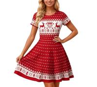 Générique Robe De Noël Femme Père Féminine Mi-Longue Élégante Tenue Soirée Festive Féerie Rouge Velours Dentelle Perles Noel Ceinture Satin Sapin Nœud Papillon