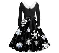 Générique Robe de Noël Femme Robe Décontractée d'automne et d'hiver à Col en V et Lacets Gown de Noel pour Women Manches Longues avec Col en Velours pour Tenue Trendy et Fêtes(Black, M)