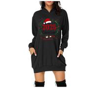 Générique Robe De Noël Femme Rouge Sweat-Shirt pour Pull Automne Chic Laide Imprimée Noire Cocktail Et Fête Noel Grande Taille Sapin Hiver Winter Dress Le Noir XL