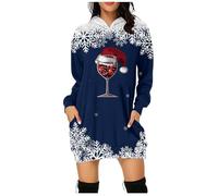 Générique Robe de Noël Femme Sweat-Shirt Long à Imprimé de Célébrations pour Hiver Gown de Noel pour Women Décontractée et Confortable pour Tenue Quotidienne et Fêtes de Noël(Dark Blue, XL)