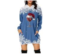Générique Robe de Noël Femme Sweat-Shirt Long à Imprimé de Célébrations pour Hiver Gown de Noel pour Women Décontractée et Confortable pour Tenue Quotidienne et Fêtes de Noël(Blue, XL)