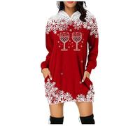 Générique Robe de Noël Femme Sweat-Shirt Long à Imprimé de Noël pour Saison Froide Gown de Noel pour Women Décontractée et Confortable pour Tenue Quotidienne et Fêtes de Noël(Red, L)