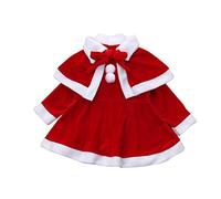 Générique Robe de Noël Fille 4-12 Ans avec Tutu et Bonnet Déguisement Mère Noël Princesse Rouge Tenue de Fête pour Enfants Costume de Célébration Festive pour Petites Filles