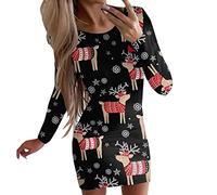 Générique Robe De Noel,MeséLéGantes Robes De NoëL Imprimé Manches Longues Col Rond Serré Dessus du Genou Mini Robe DéContractéE (E XXL)