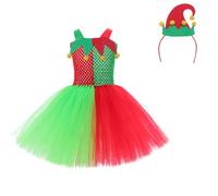 Générique Robe de Noël Petite Fille Robe de Concours en pour Tenue De Princesse pour Fête Noël Costume De Cosplay et Headband