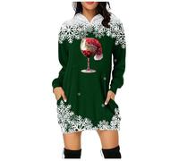 Générique Robe de Noël pour Femme Robe Pull à Manches Longues et Imprimé de Célébrations Dress de Noel Women Décontractée et Douce pour Tenue d'hiver Trendy et Fêtes de Noël(Dark Green, XL)