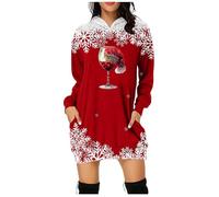 Générique Robe de Noël pour Femme Robe Pull à Manches Longues et Imprimé de Célébrations Dress de Noel Women Décontractée et Douce pour Tenue d'hiver Trendy et Fêtes de Noël(Red, XXL)