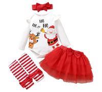 Générique Robe de Noël pour Nouveau-né Bébé Fille Robe Rouge, De Noel Enfant Fille Bébés Filles Noël Tutu Jolie Ensemble Pull Noel Bebe Tenue | Tenues Parti Rouge 1-4 Ans