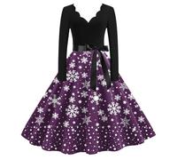 Générique Robe De Noël Pull À Manches Longues pour Femme Réveillon Longue Hiver Laide Imprimée Noire Cocktail Et Fête Robes Noel Vêtement Fille en Laine Violet XL