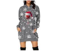 Générique Robe De Noel Pull Femme Tenue Noël pour Femmes Hiver Manche Longue Grande Taille Laide Imprimée Noire Cocktail Et Fête Costume Vêtements Chic Elegant Grey 3XL
