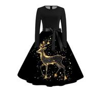 Générique Robe De Noel Pull Sweat-Shirt Noël pour Femme Hiver Manches Longues Laide Imprimée Noire Cocktail Et Fête Vintage Automne Or-C XL