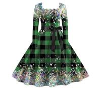 Générique Robe De Noël - Robe De Noël Robe de thé Classique de Noël pour Femmes Robe à Manches Longues avec Ceinture Robe de Cocktail trapèze (Green XXL)