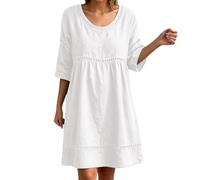Générique Robe De Plage Ample Elegant Casual Dress for - Breathable Everyday Fit with Round Neck and Flared Sleeves for Robes Quotidienne Ete Chic pour Vacances À La Plage