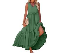 Générique Robe De Plage Femme Mariage Été Robe Chemise Fluide Courte col en V Vetement Femme Ete Coton Plage sans Manches Summer Dress Vente Flash du Jour Et Soldes Vert XXL