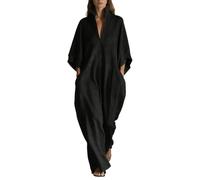 Générique Robe De Plage Léger Boho Dresses for Loose Short Sleeve Midi Dress A Line Flowy Beach Dress with Pockets Robes Décontractée Ete Chic pour Vacances À La Plage