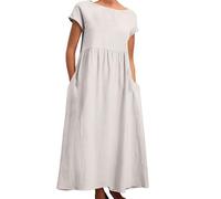 Générique Robe de Plage Longue Femme Boheme Ample Manche Courte Décontractée Robe Cocktail Soiree avec Ceintures Chic et Elegant Loose Rétro Elastique Robes d'été bohème à Franges pour Femmes